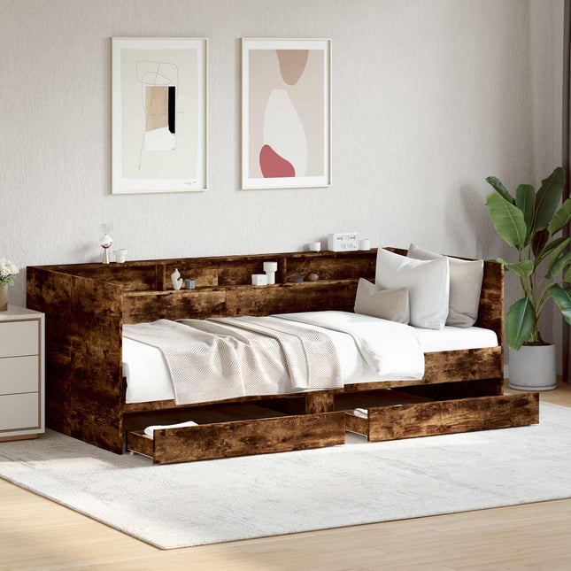Daybed med skuffe med hylde Røget eg Konstrueret træ