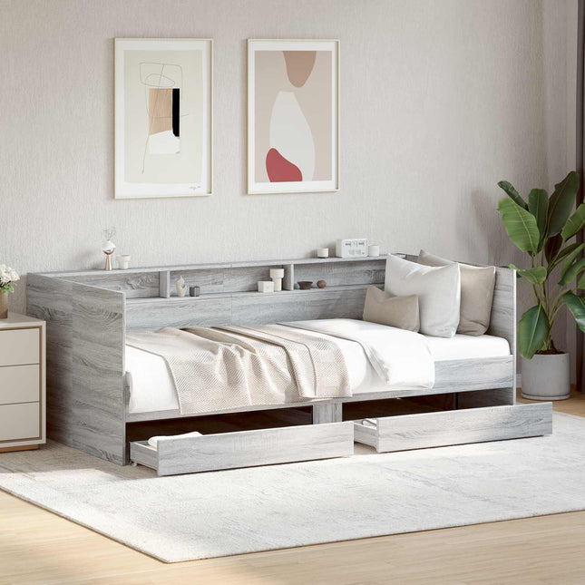 Daybed med skuffe med hylde Grå Sonoma Konstrueret træ
