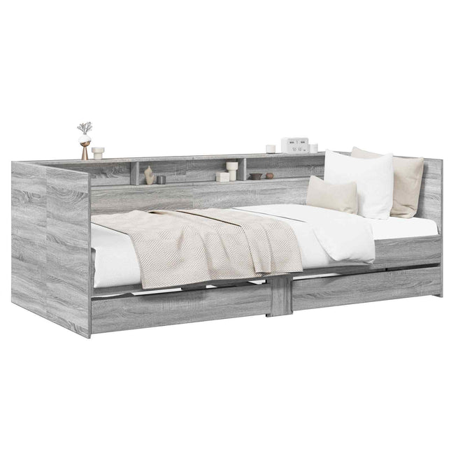 Daybed med skuffe med hylde Grå Sonoma Konstrueret træ