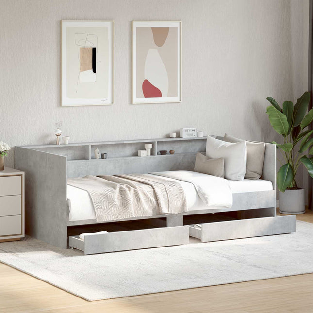 Daybed med skuffe med hylde Betongrå Konstrueret træ