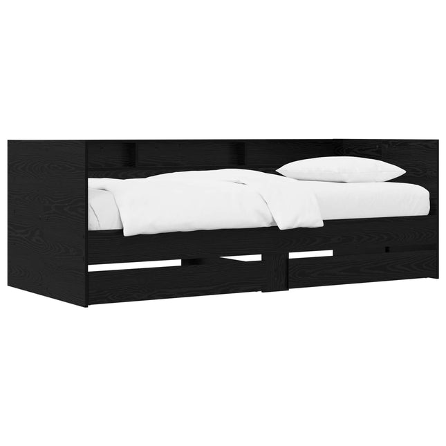 Daybed med skuffe med hylde Sort eg Konstrueret træ