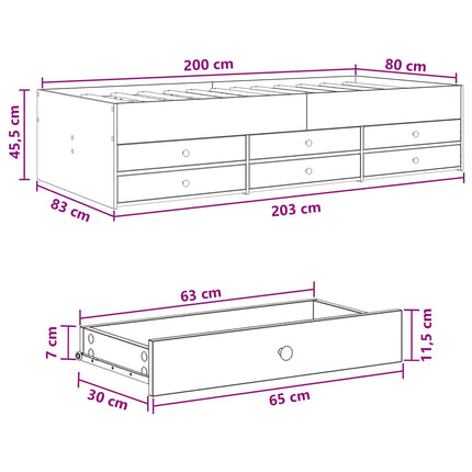 Sengestel med opbevaring Grå Sonoma 80 x 200 cm Konstrueret træ