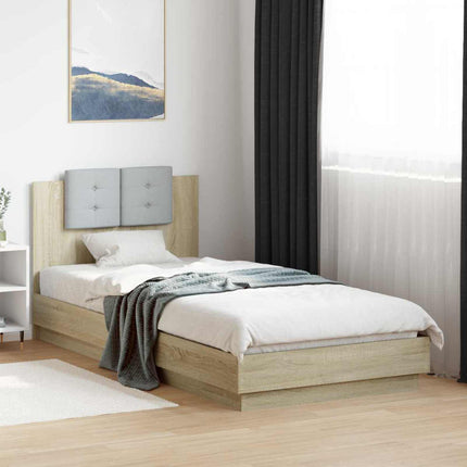 Senge ramme med LED Sonoma-eg 80 x 200 cm Konstrueret træ