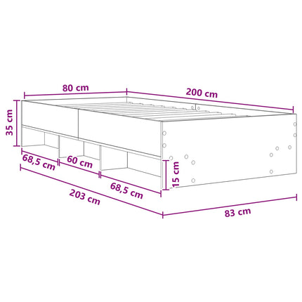 Sengestel med hylde Betongrå 80 x 200 cm Konstrueret træ