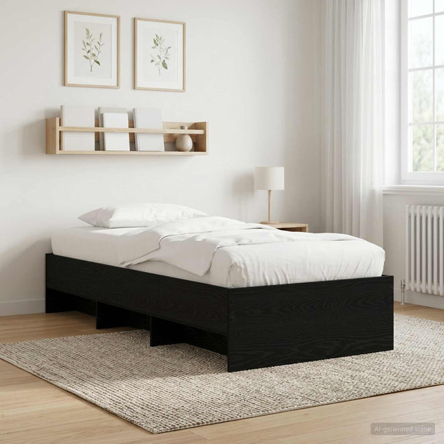 Sengestel med hylde Sort eg 80 x 200 cm Konstrueret træ