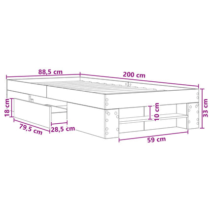 Sengestel med opbevaring Sort eg 80 x 200 cm Konstrueret træ