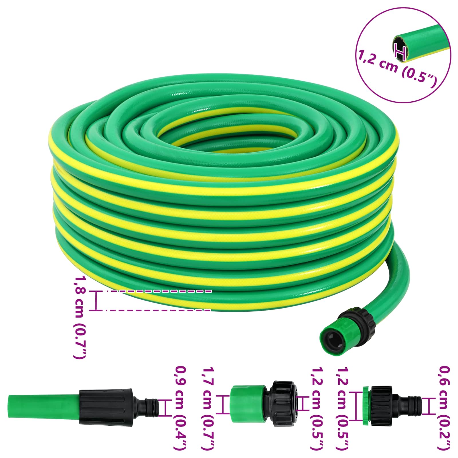 Have Slange 5-Lags Grøn og Gul 12 mm 30 m PVC