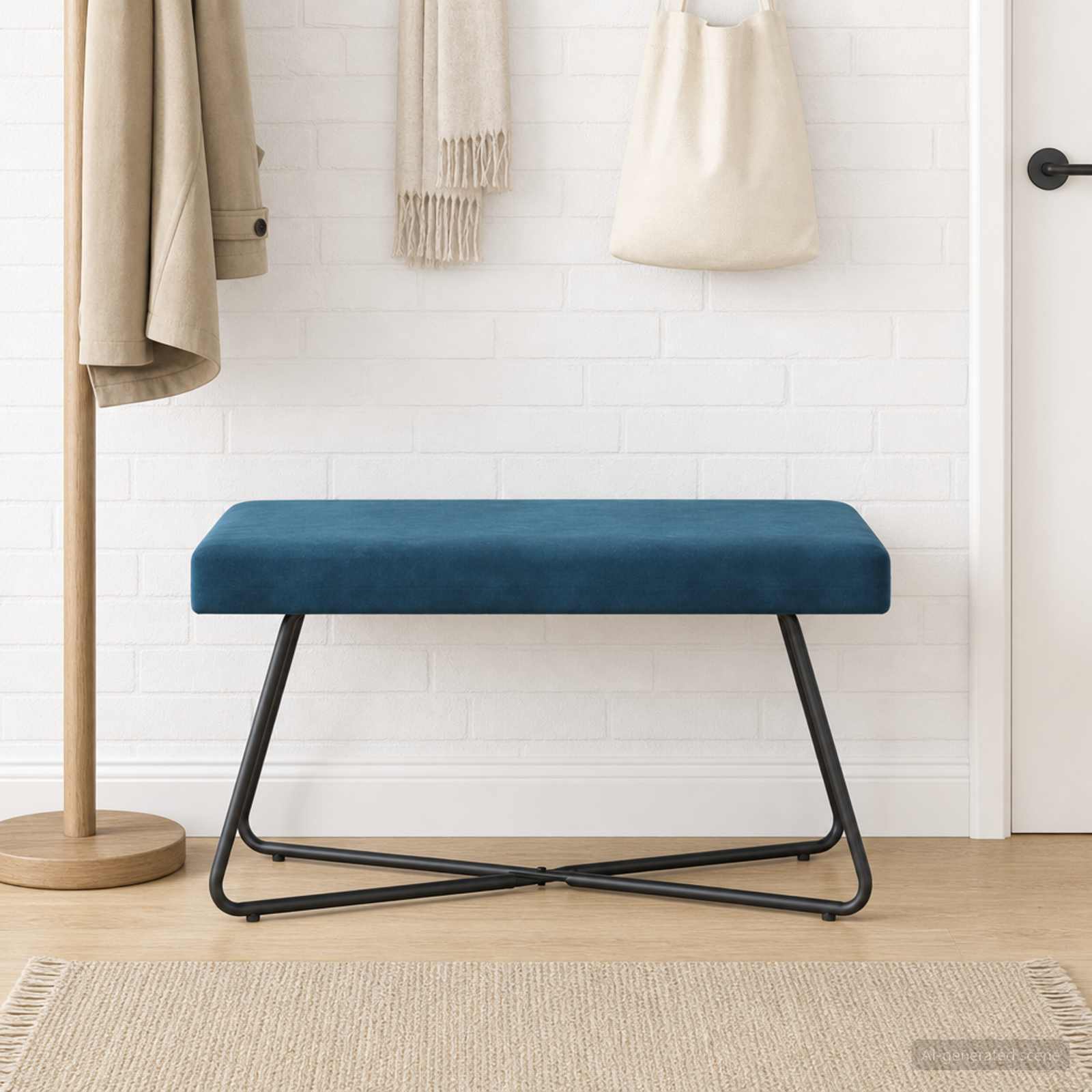 bænk Blå 80 x 40 x 45 cm Fløjl billede