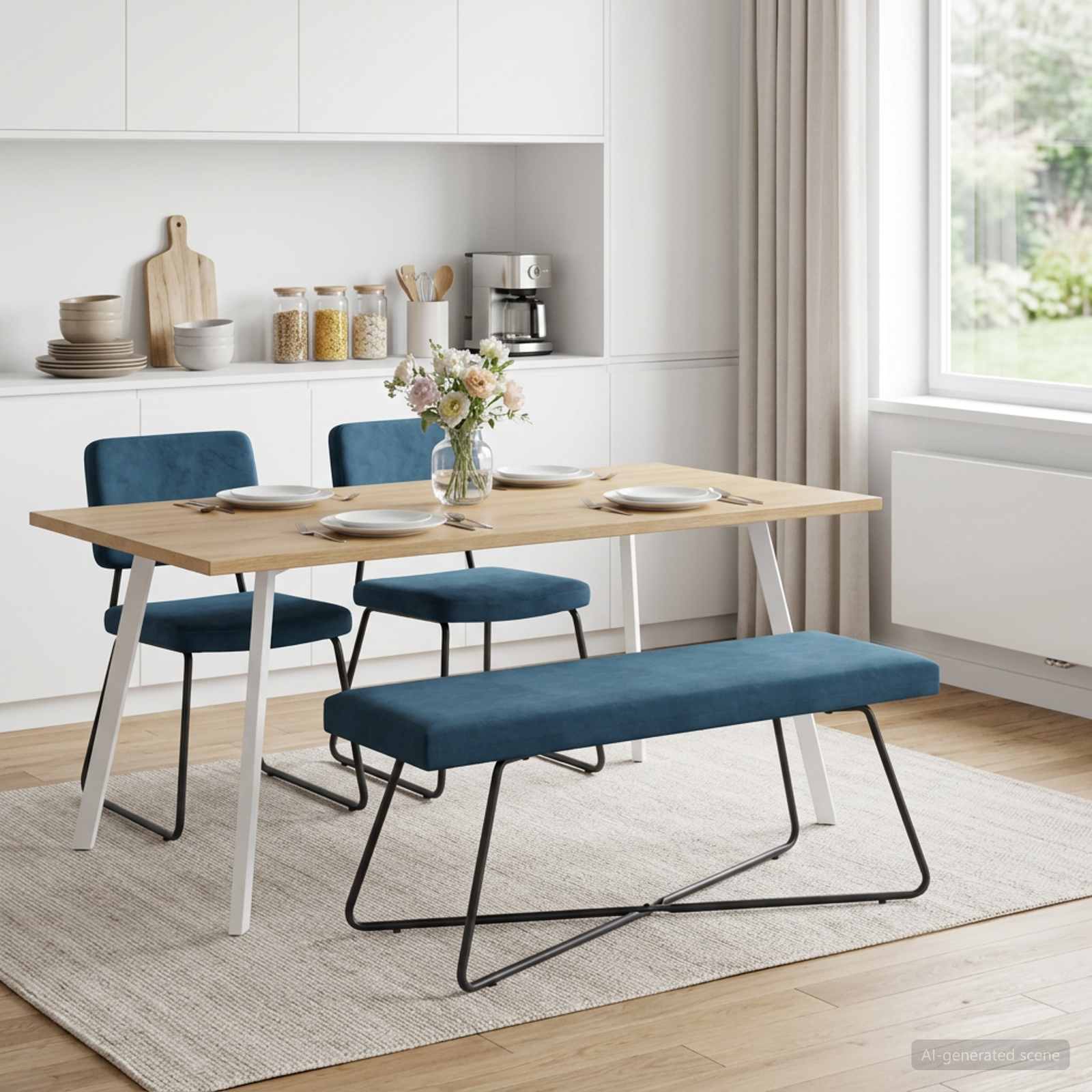 bænk Blå 110 x 40 x 45 cm Fløjl billede