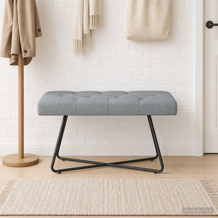 Bænk med knap tufting Lysegrå 80 x 40 x 46 cm Stof