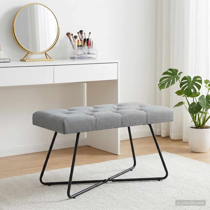 Bænk med knap tufting Lysegrå 80 x 40 x 46 cm Stof