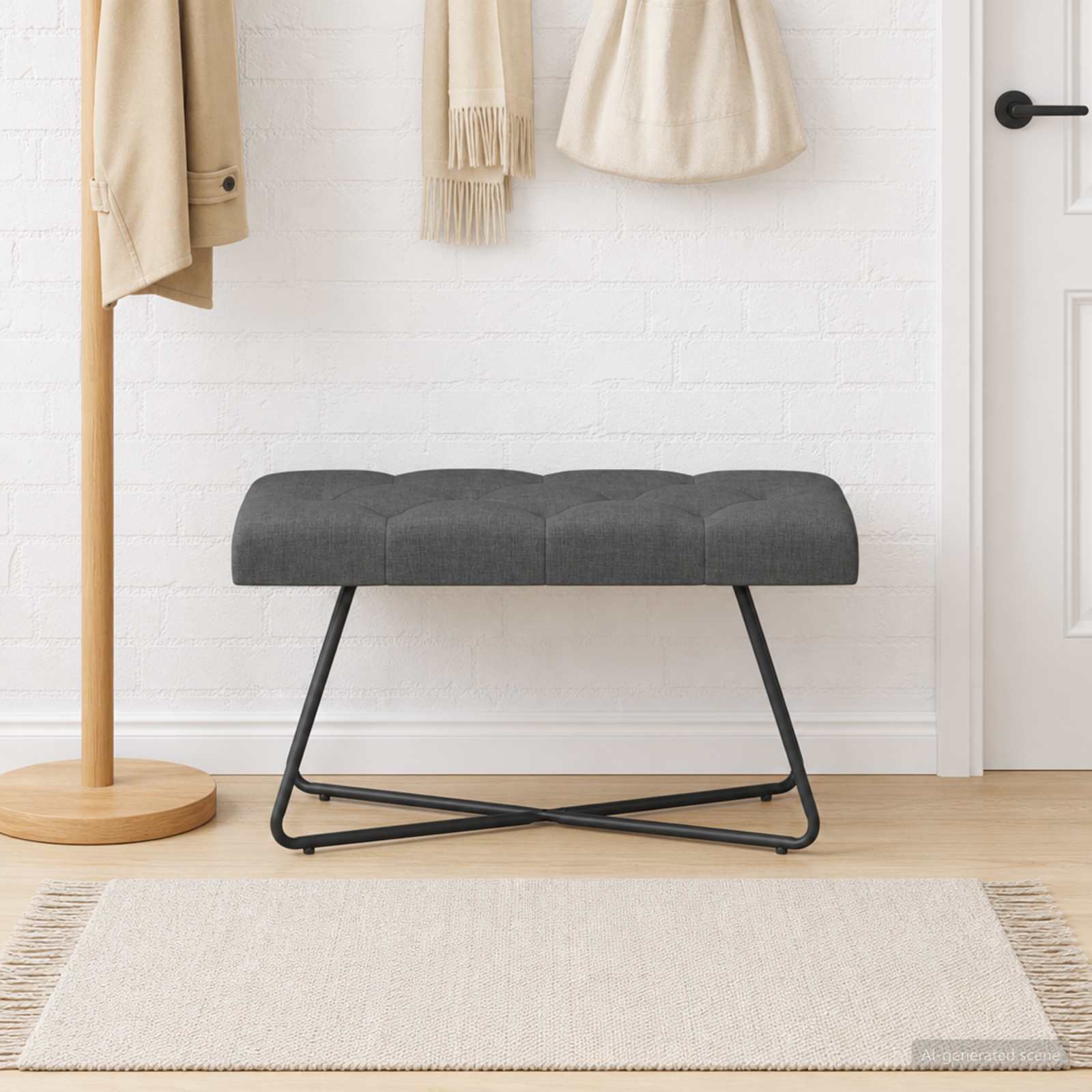 Bænk med knap-tufting i stof - mørkegrå, 80 × 40 × 46 cm