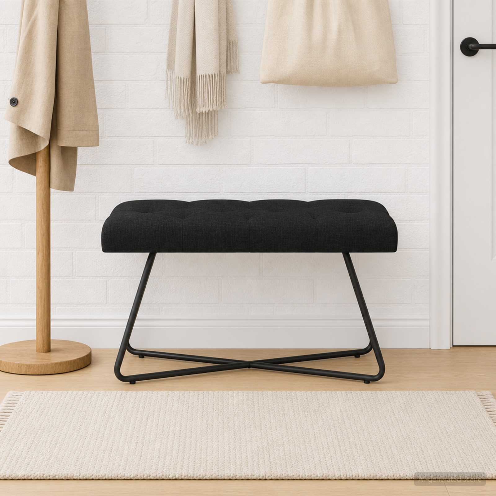 Bænk med knap tufting Sort 80 x 40 x 46 cm Stof billede