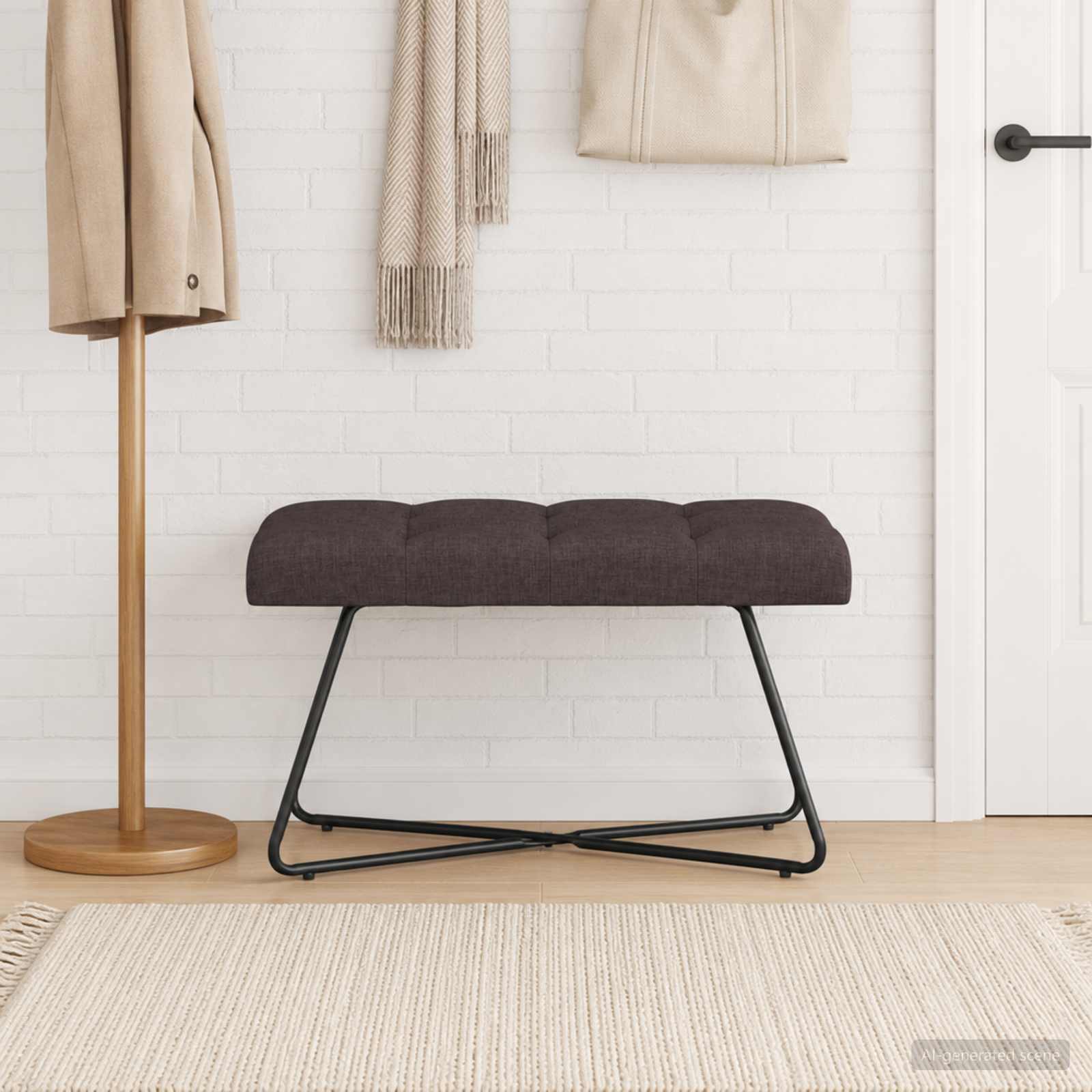 Bænk med knap-tufting i stof - mørk brun 80 × 40 × 46 cm