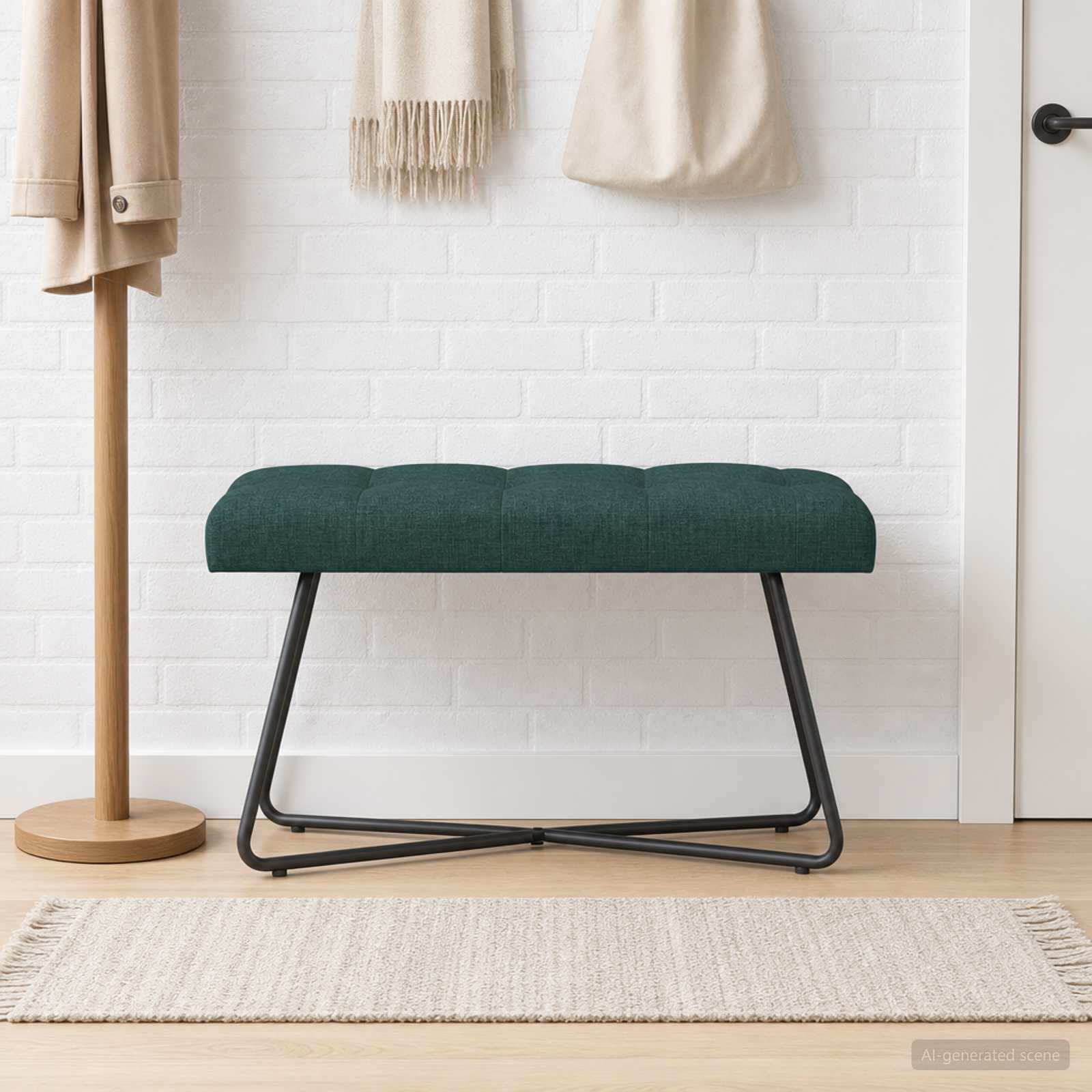 Bænk med knap-tufting i stof - mørkegrøn, 80 × 40 × 46 cm