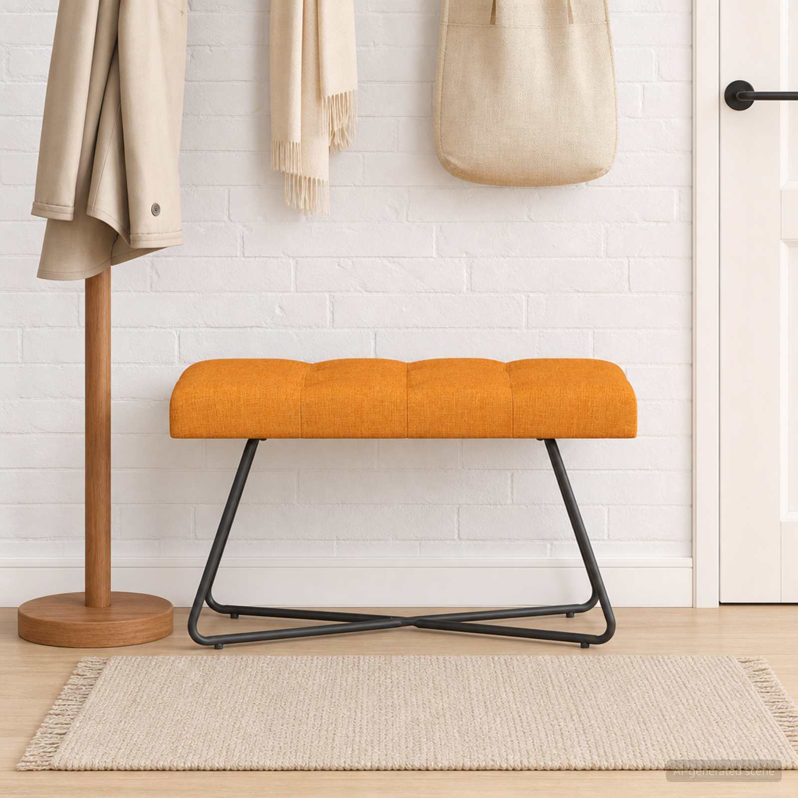 Bænk med knap-tufting i stof - mørk gul, 80 × 40 × 46 cm