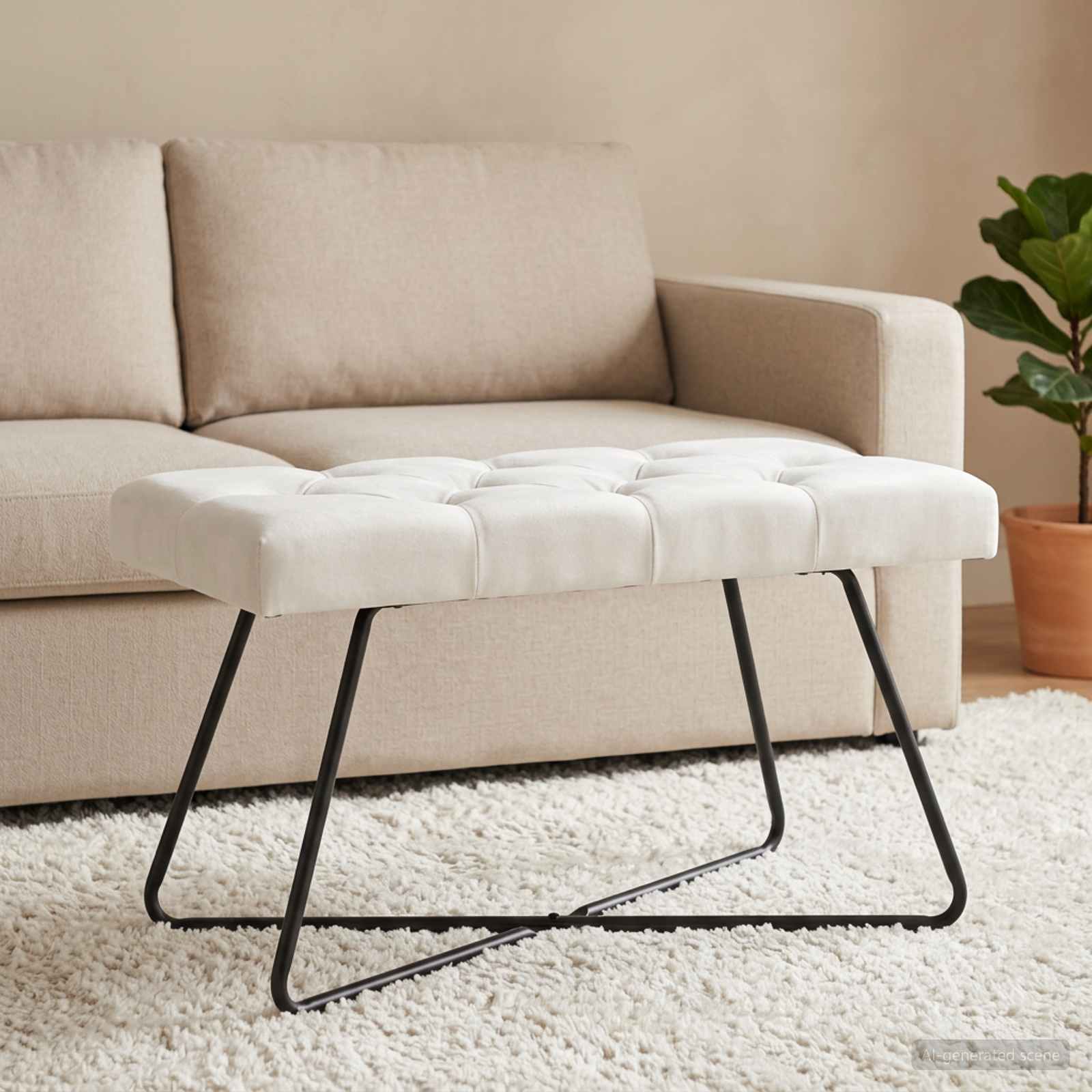 Bænk med knap tufting Hvid 80 x 40 x 46 cm Stof billede