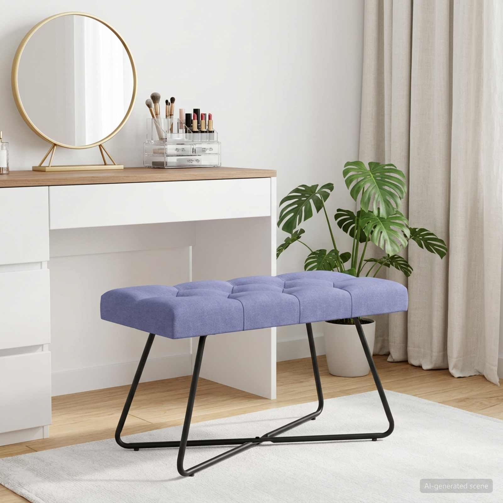 Bænk med knap tufting Jeans blå 80 x 40 x 46 cm Stof billede