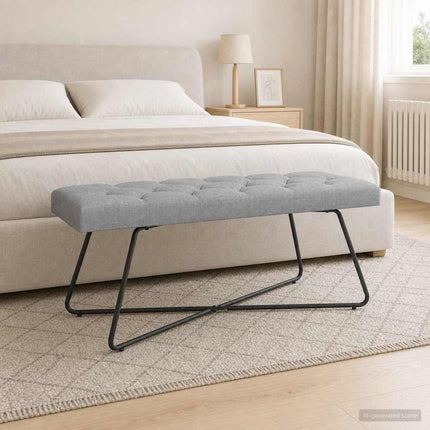 Bænk med knap tufting Lysegrå 110 x 40 x 46 cm Stof