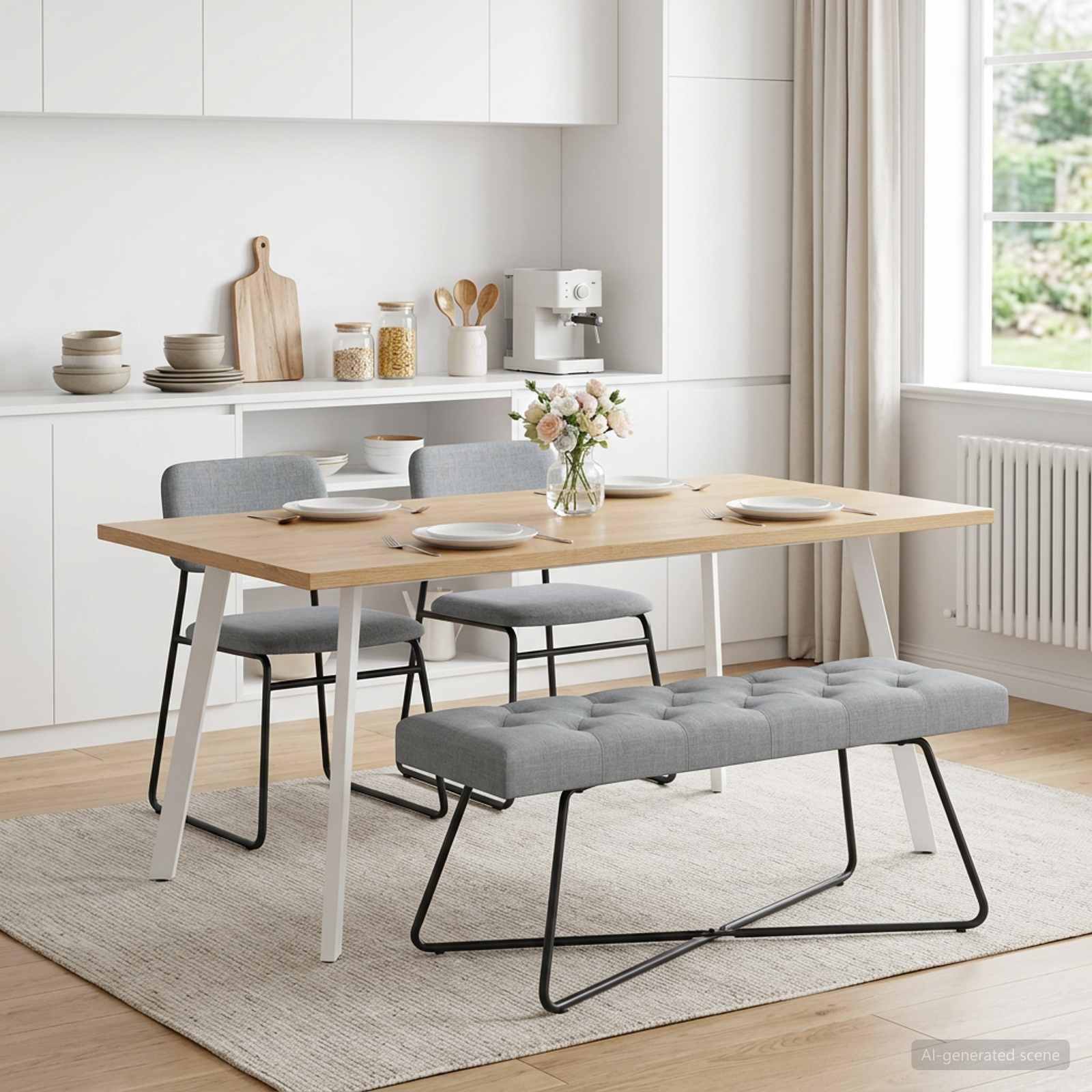 Bænk med knap tufting Lysegrå 110 x 40 x 46 cm Stof billede