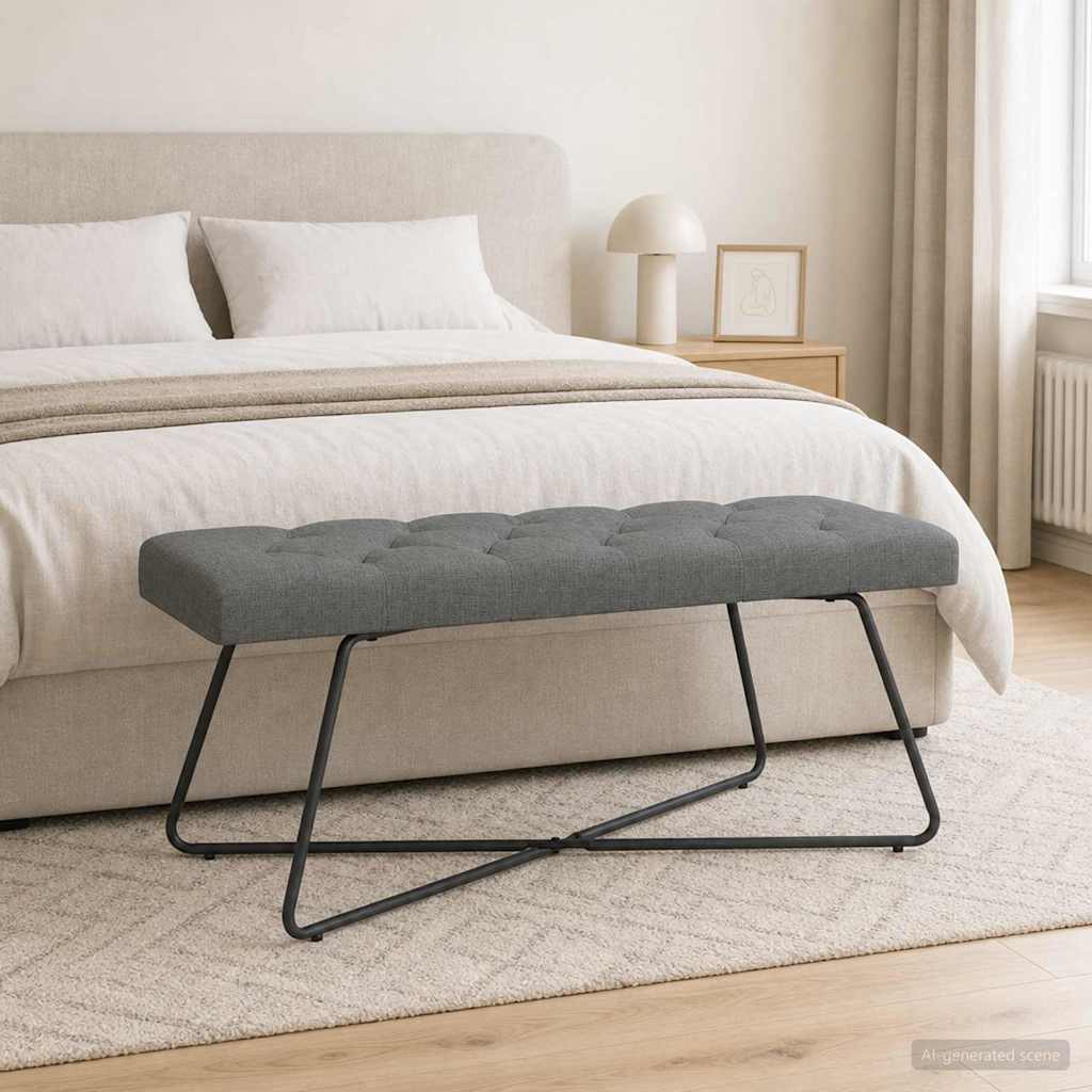 Bænk med knap tufting Mørkegrå 110 x 40 x 46 cm Stof billede