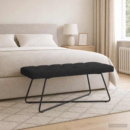 Bænk med knap tufting Sort 110 x 40 x 46 cm Stof