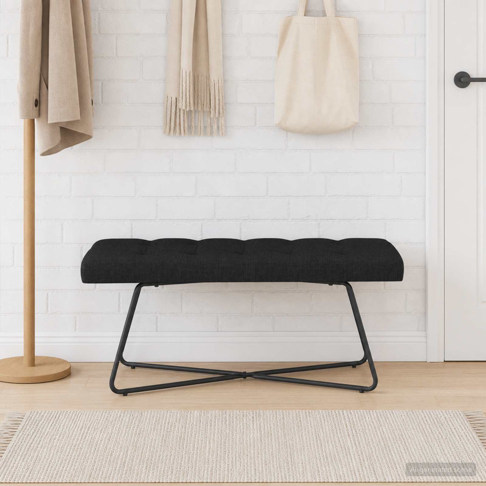 Bænk med knap tufting Sort 110 x 40 x 46 cm Stof billede