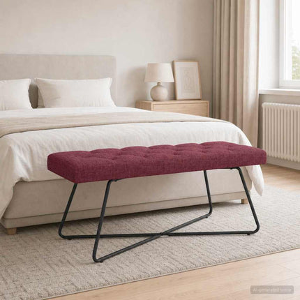 Bænk med knap tufting Vinrød 110 x 40 x 46 cm Stof