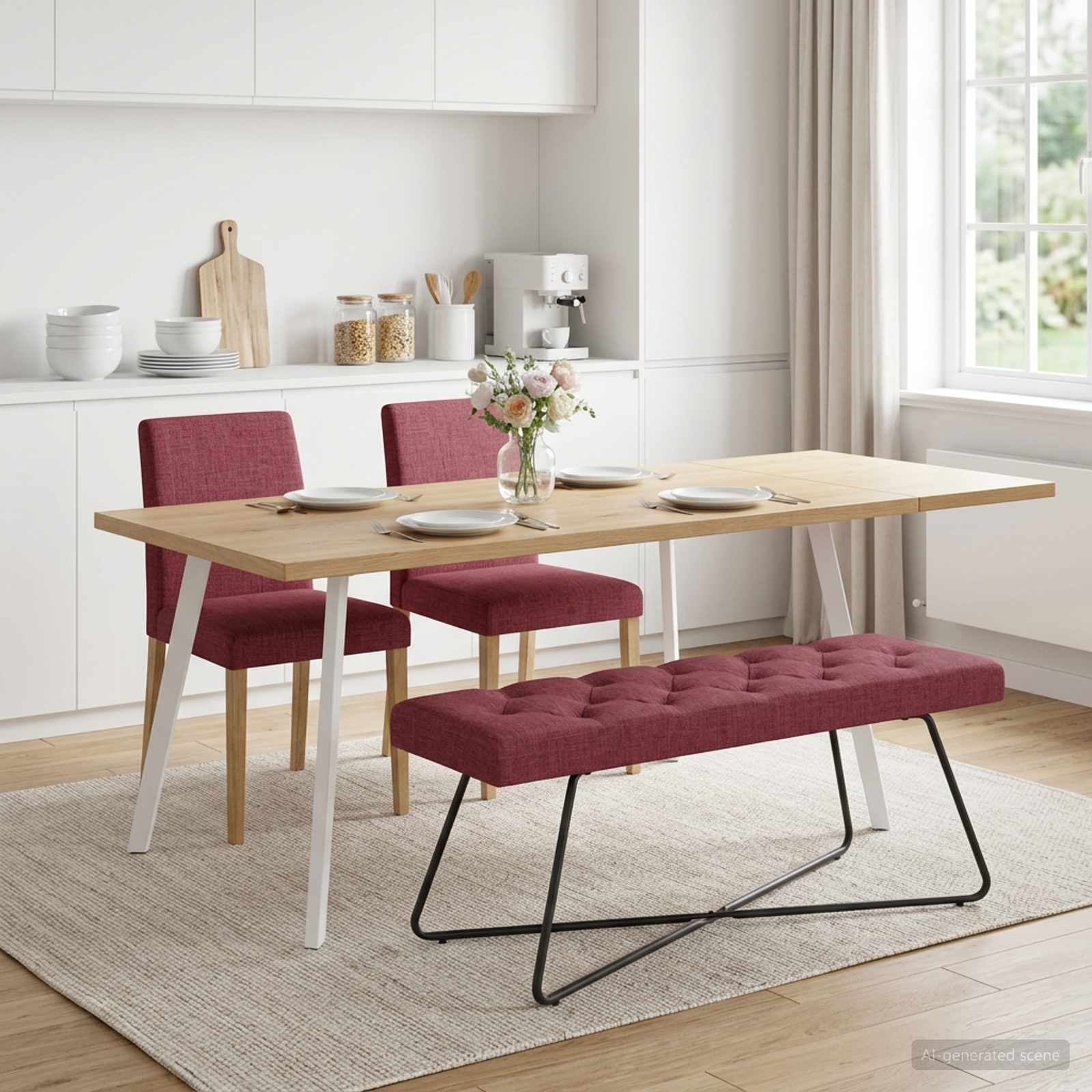 Bænk med knap tufting Vinrød 110 x 40 x 46 cm Stof billede