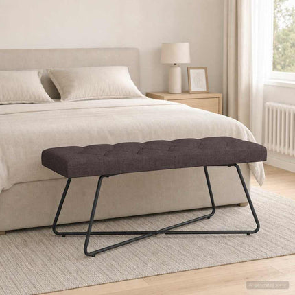 Bænk med knap tufting Mørk Brun 110 x 40 x 46 cm Stof