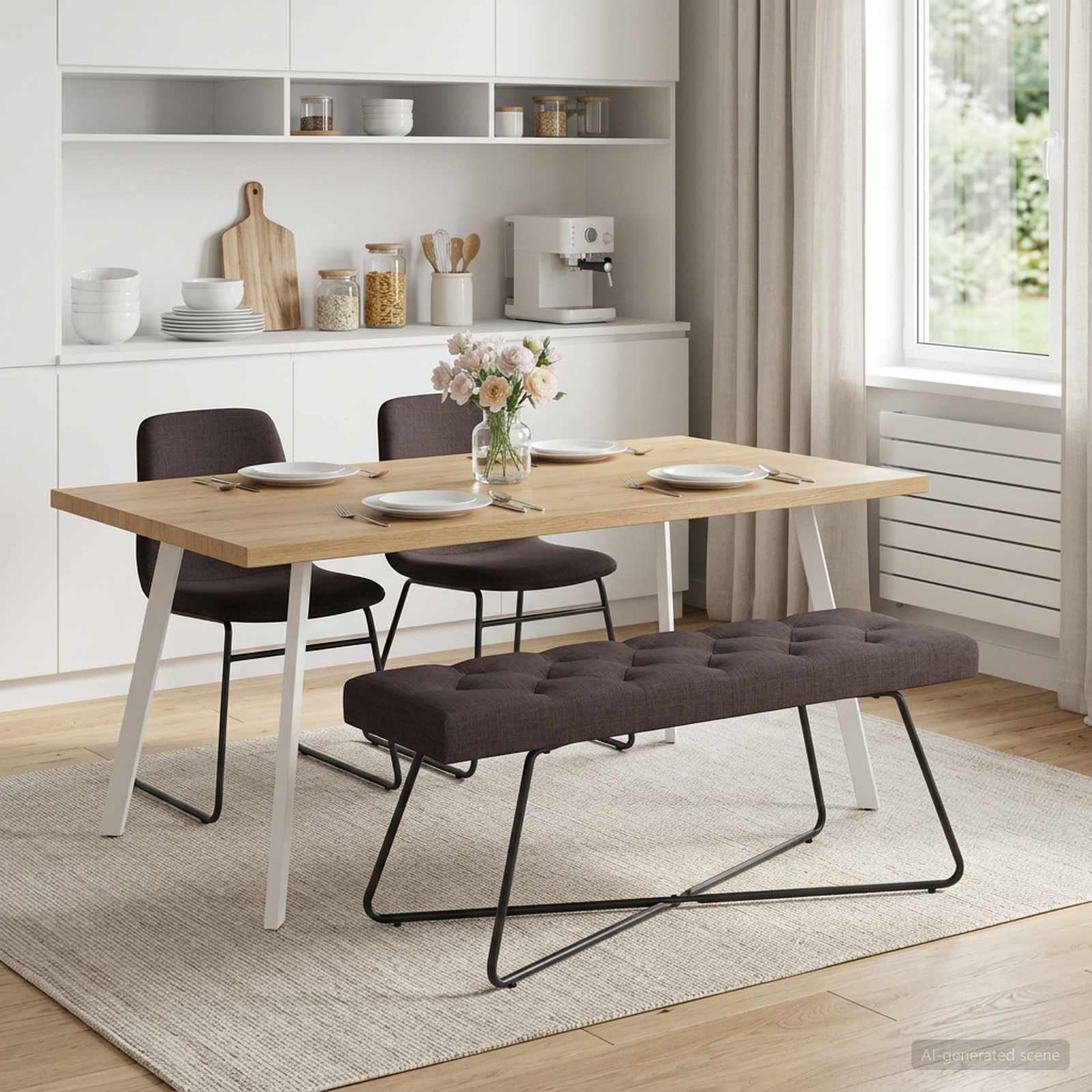 Bænk med knap tufting Mørk Brun 110 x 40 x 46 cm Stof billede