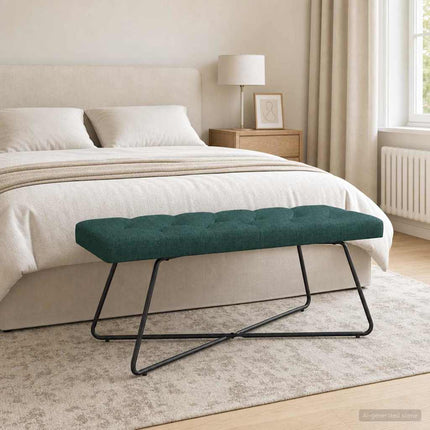 Bænk med knap tufting Mørkegrøn 110 x 40 x 46 cm Stof