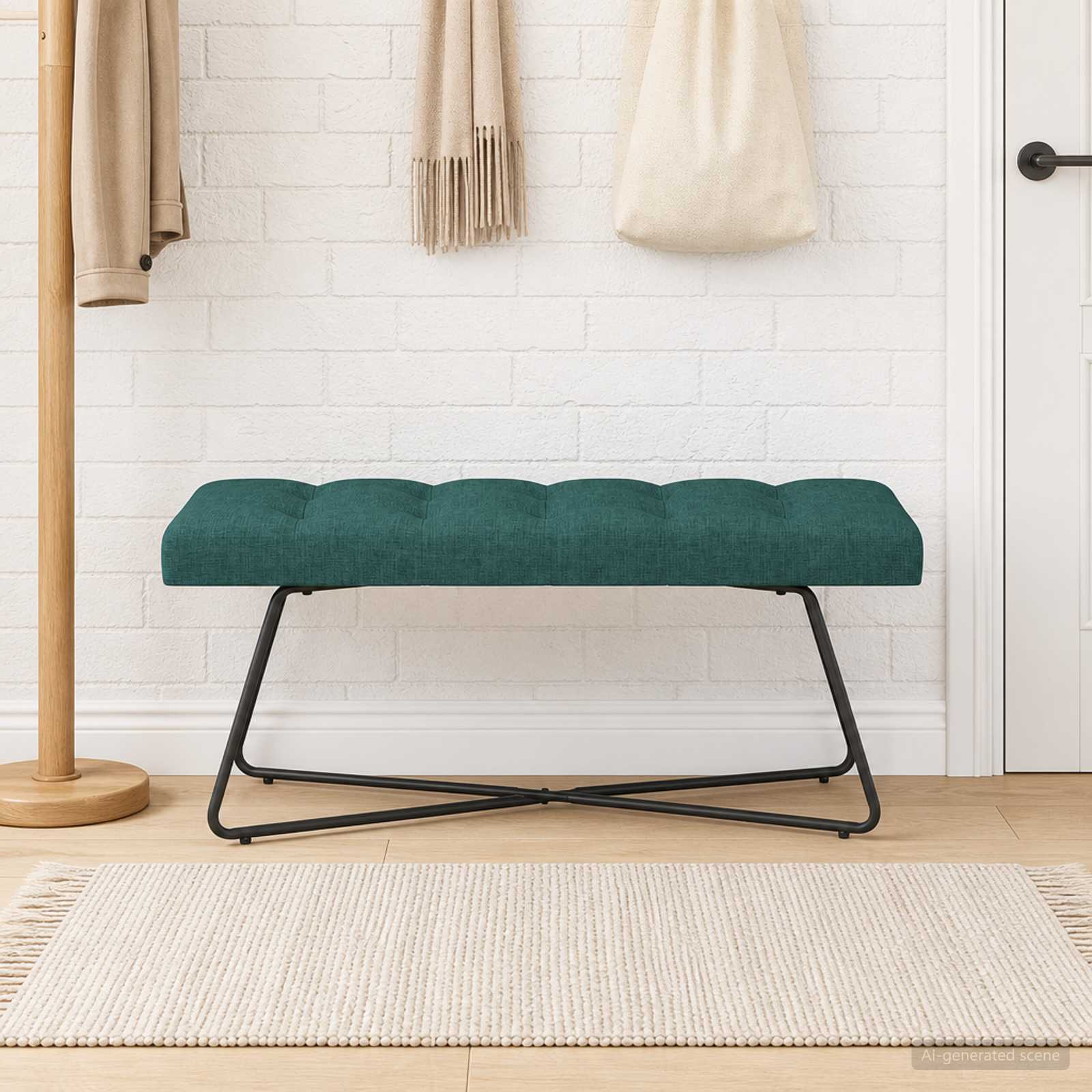 Bænk med knap tufting Mørkegrøn 110 x 40 x 46 cm Stof billede