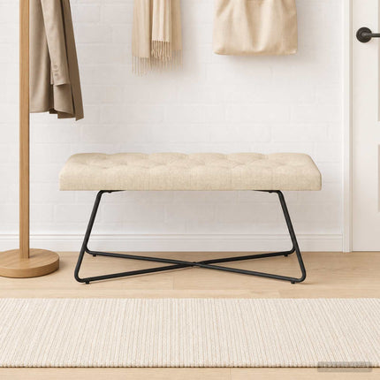Bænk med knap tufting Cremefarvet 110 x 40 x 46 cm Stof
