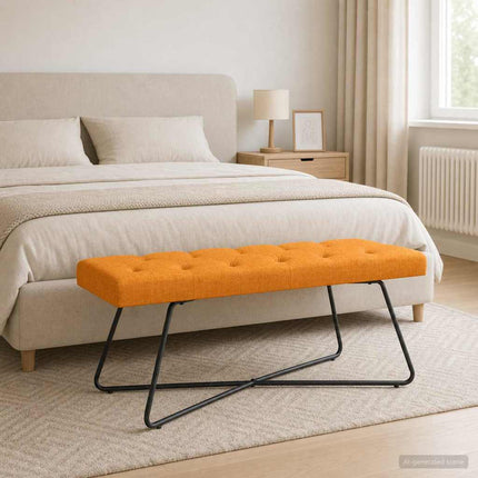 Bænk med knap tufting Mørk Gul 110 x 40 x 46 cm Stof