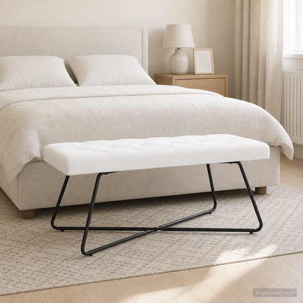 Bænk med knap tufting Hvid 110 x 40 x 46 cm Stof