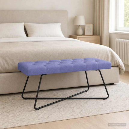 Bænk med knap tufting Jeans blå 110 x 40 x 46 cm Stof