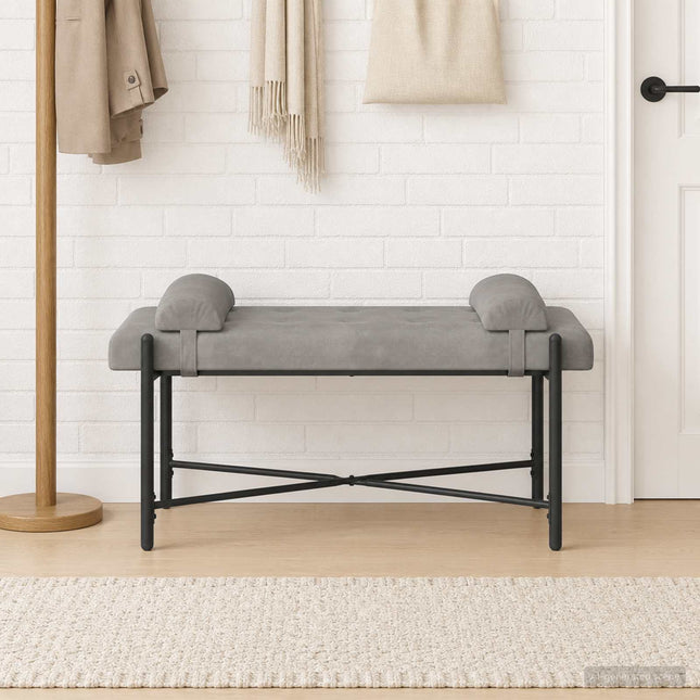 Knappet bænk med puder Lysegrå 110 x 40 x 46 cm Fløjl