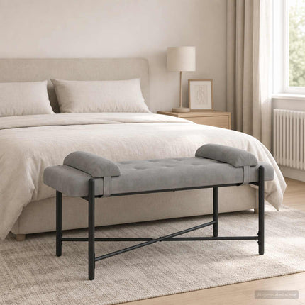 Knappet bænk med puder Lysegrå 110 x 40 x 46 cm Fløjl