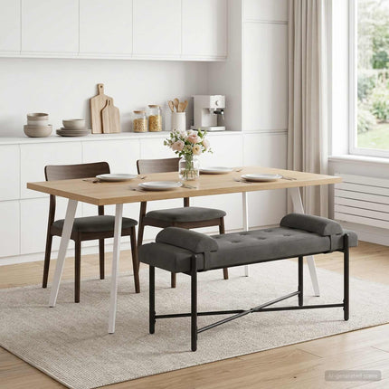 Knappet bænk med puder Mørkegrå 110 x 40 x 46 cm Fløjl