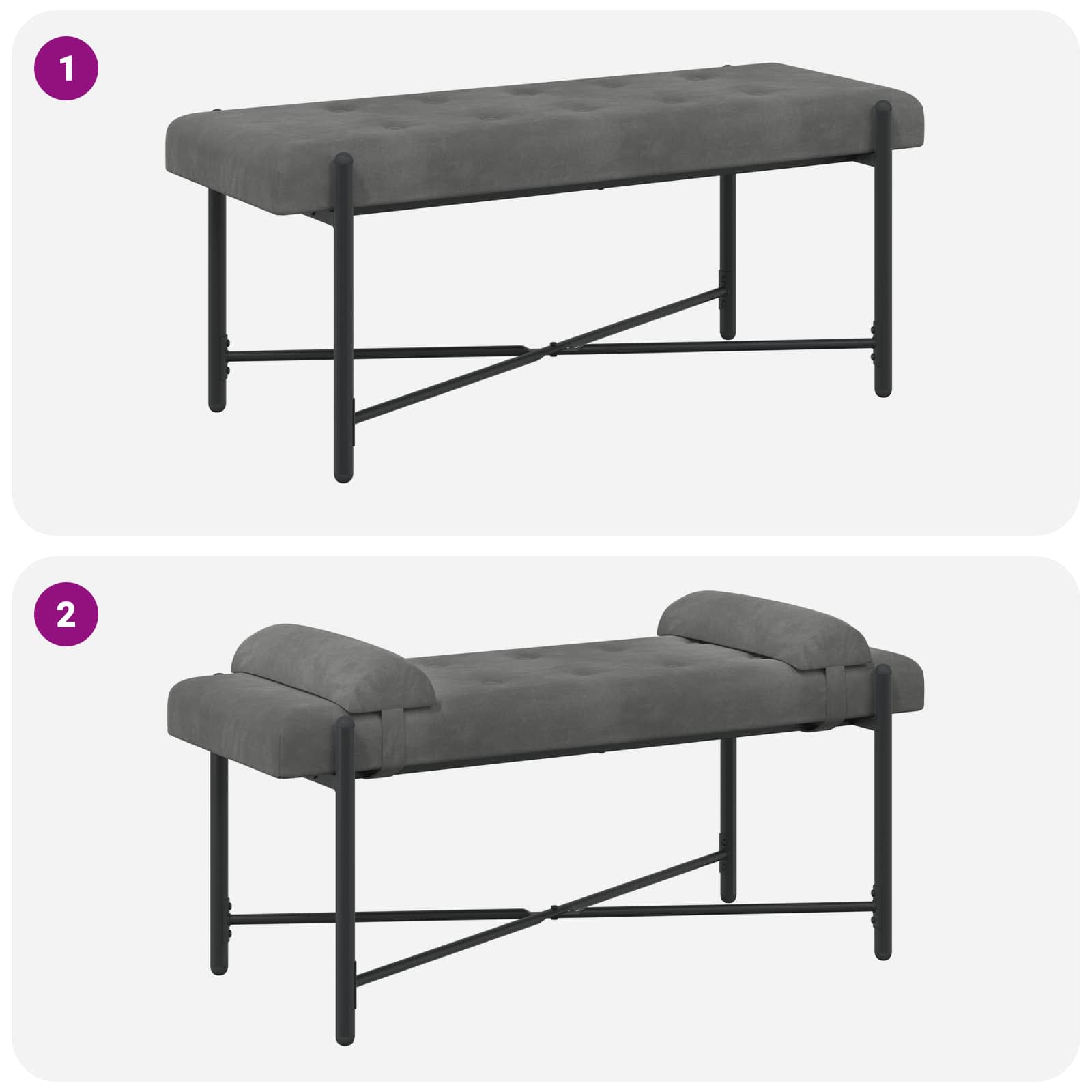 Knappet bænk med puder Mørkegrå 110 x 40 x 46 cm Velour