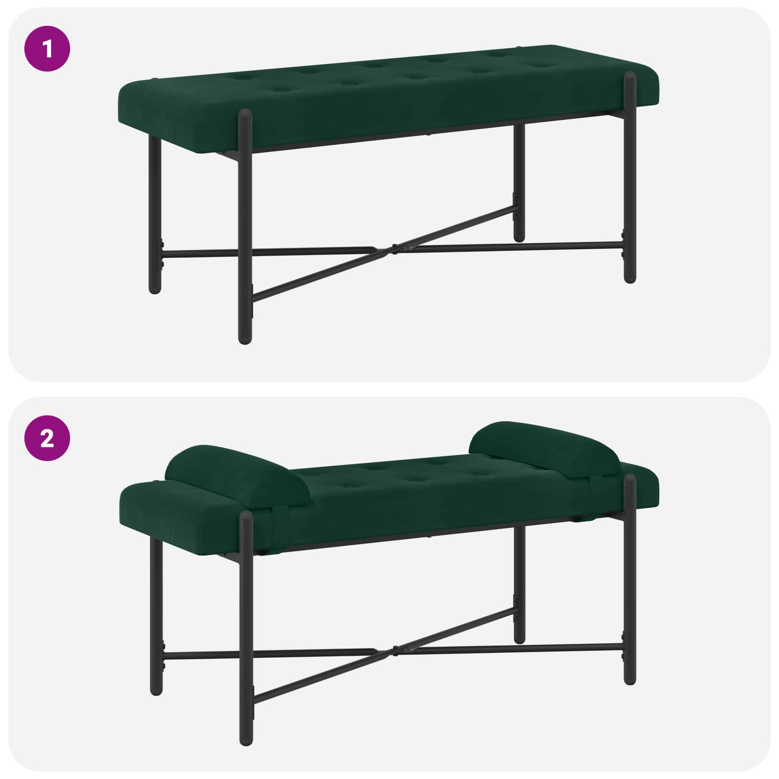 Knappet bænk med puder Mørkegrøn 110 x 40 x 46 cm Velour