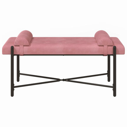 Knappet bænk med puder Lyserød 110 x 40 x 46 cm Fløjl