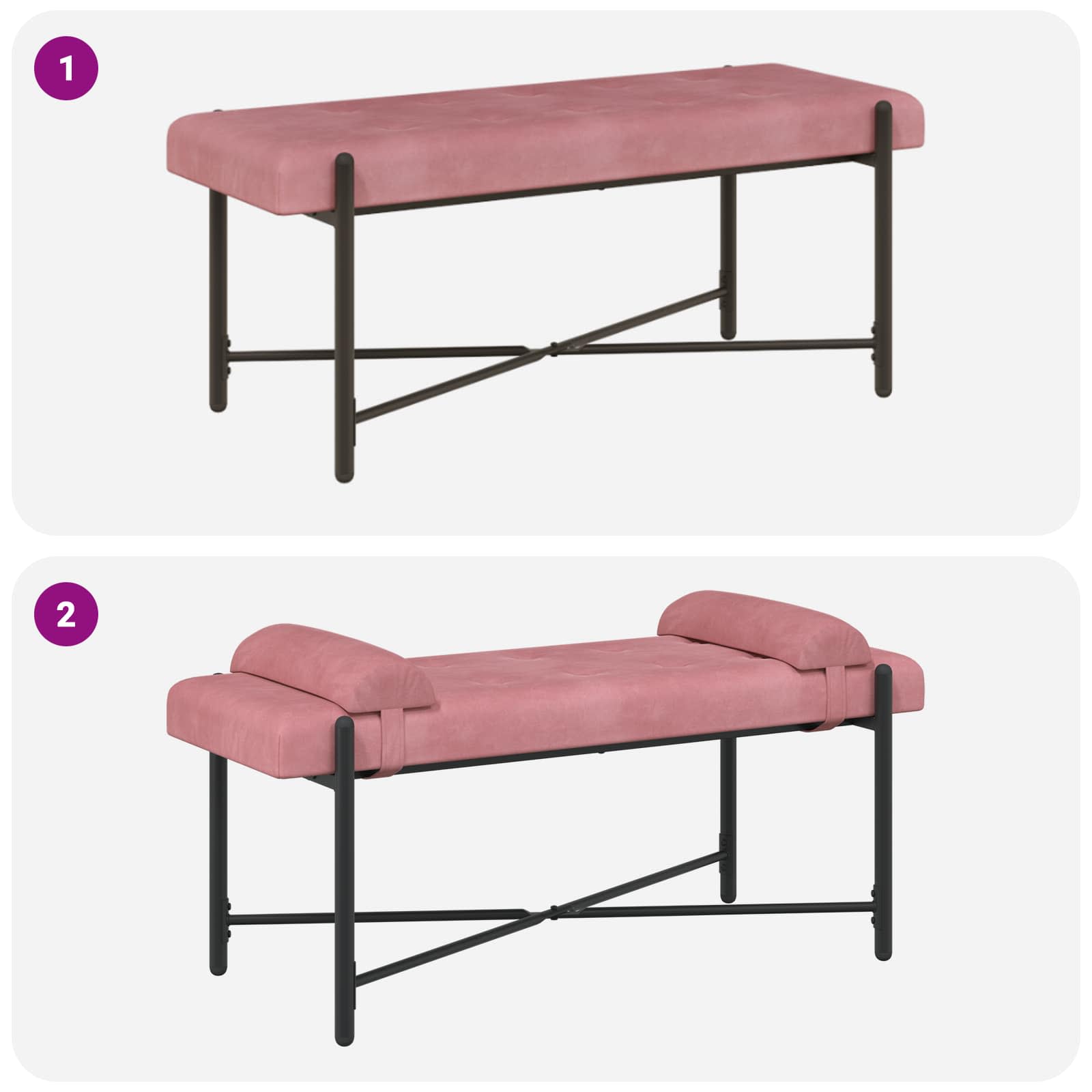 Knappet bænk med puder med pude Lyserød 110 x 40 x 46 cm Velour