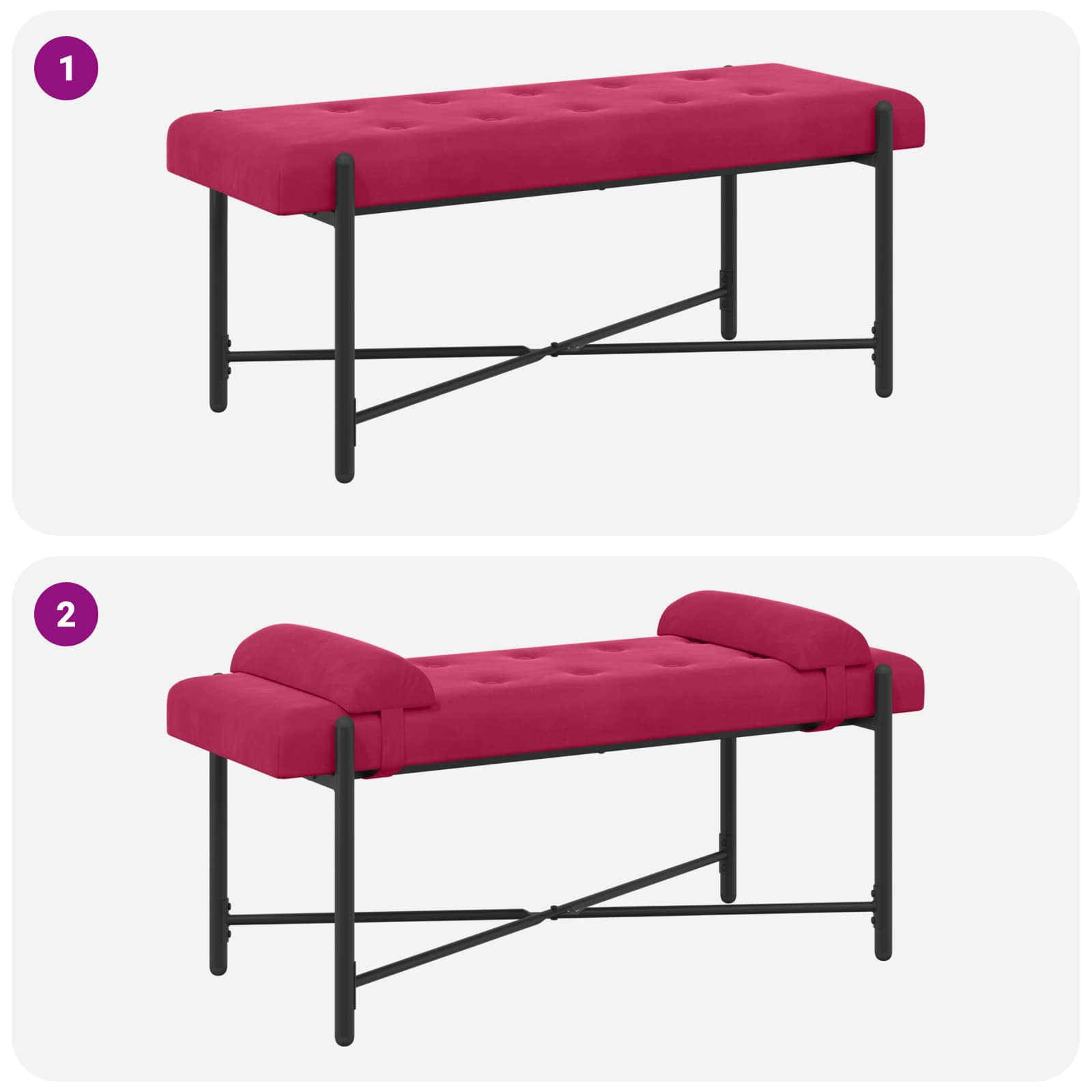 Knappet bænk med puder med pude Vinrød 110 x 40 x 46 cm Velour