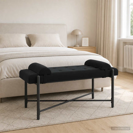 Knappet bænk med puder Sort 110 x 40 x 46 cm Fløjl