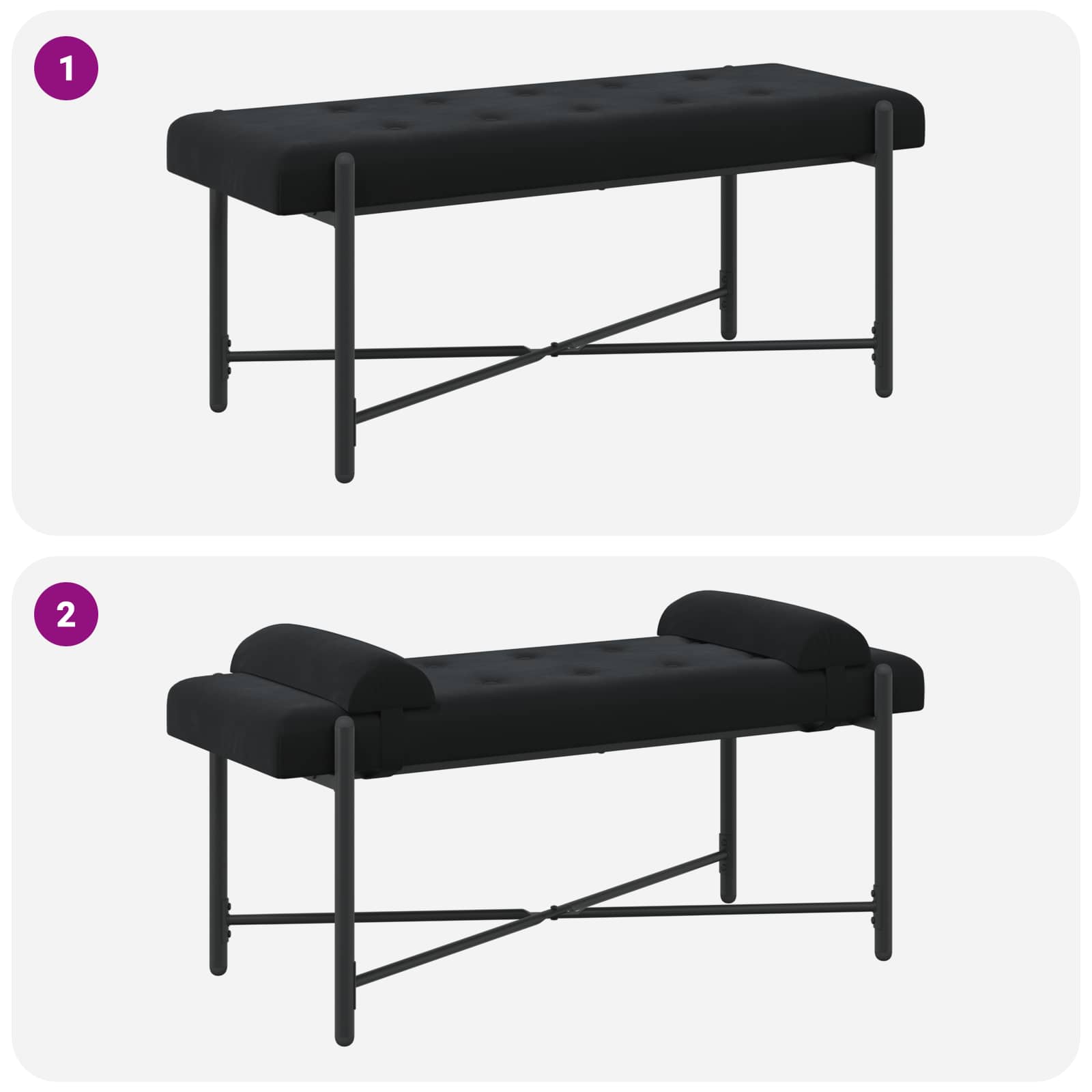 Knappet bænk med puder med pude Sort 110 x 40 x 46 cm Velour