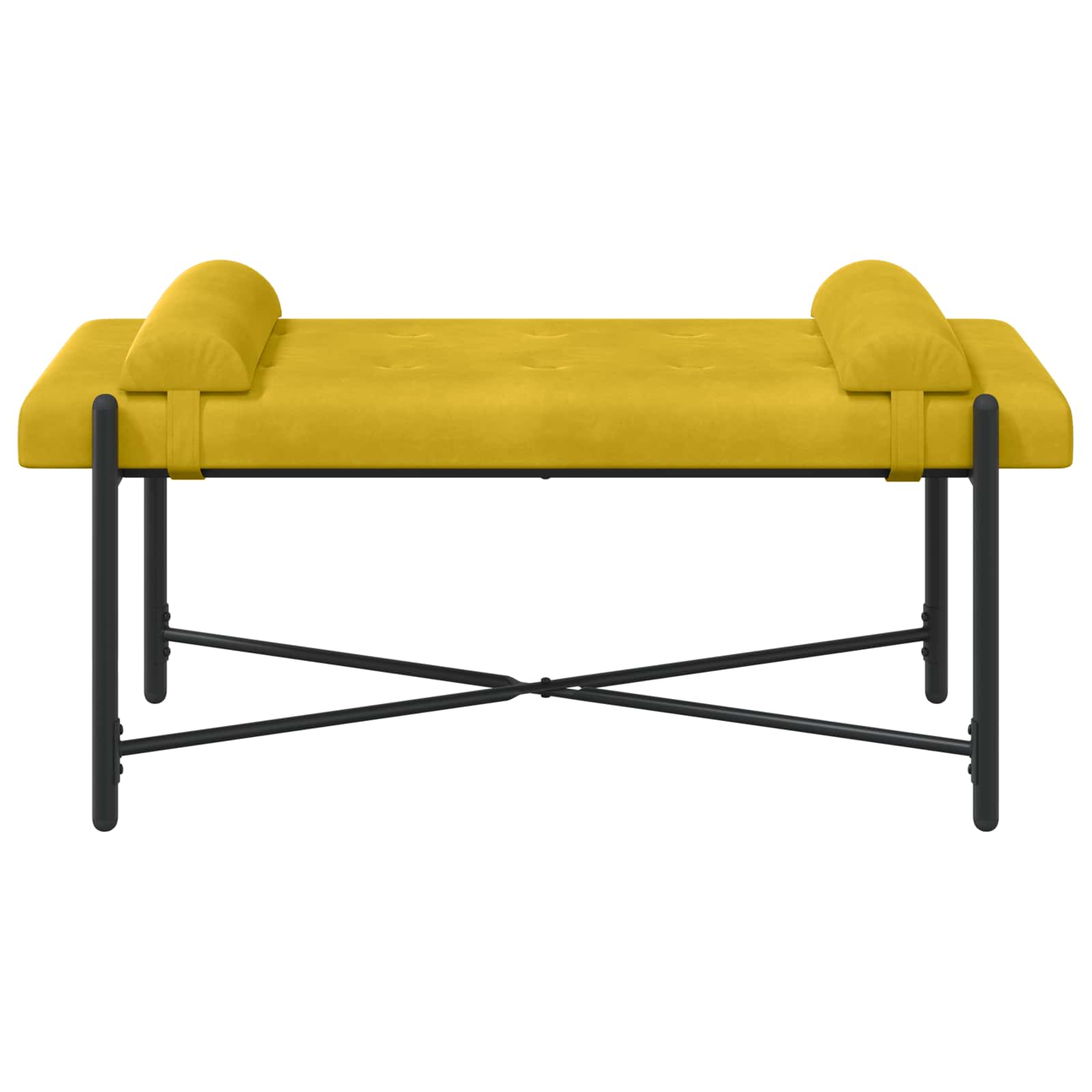 Knappet bænk med puder med pude Gul 110 x 40 x 46 cm Velour