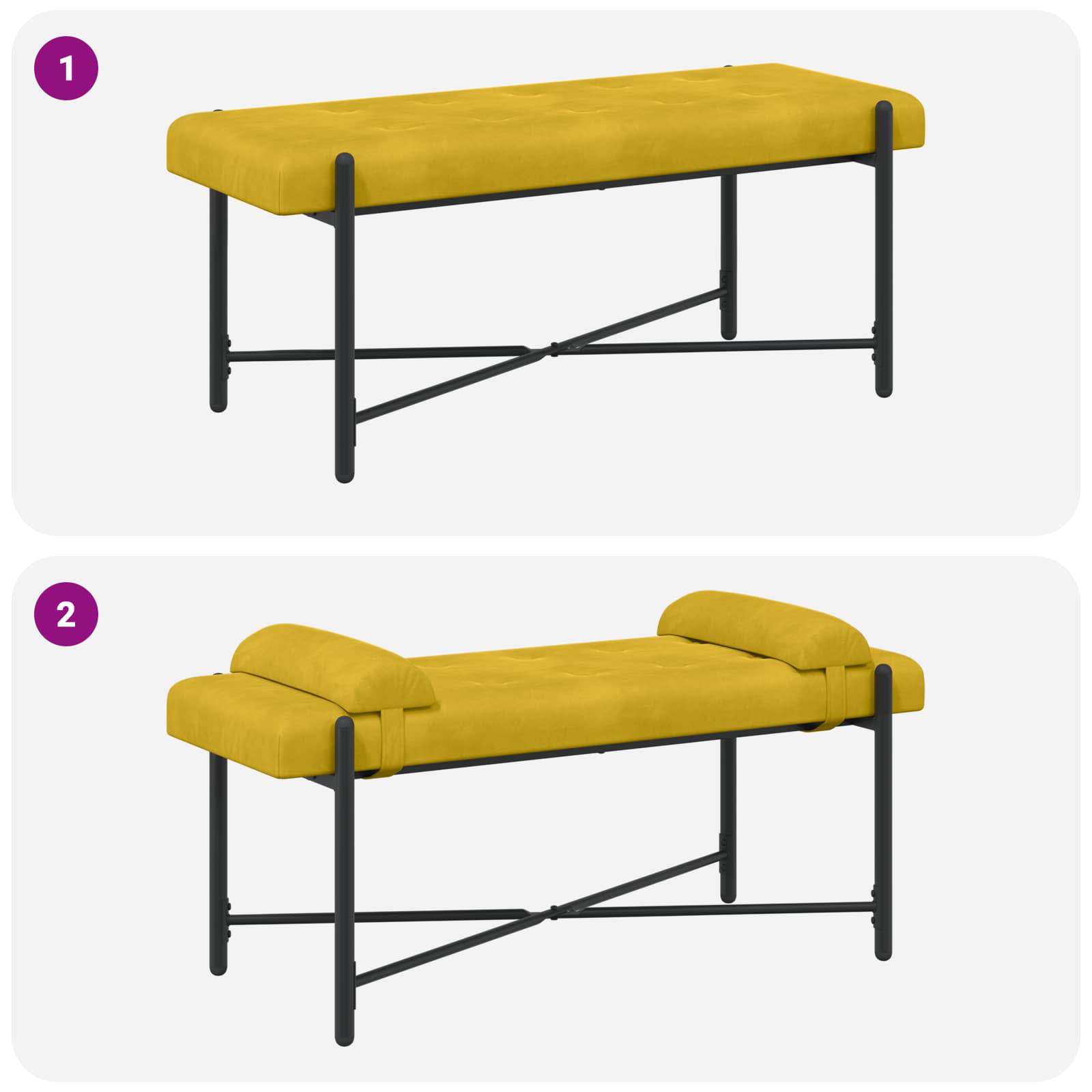 Knappet bænk med puder med pude Gul 110 x 40 x 46 cm Velour