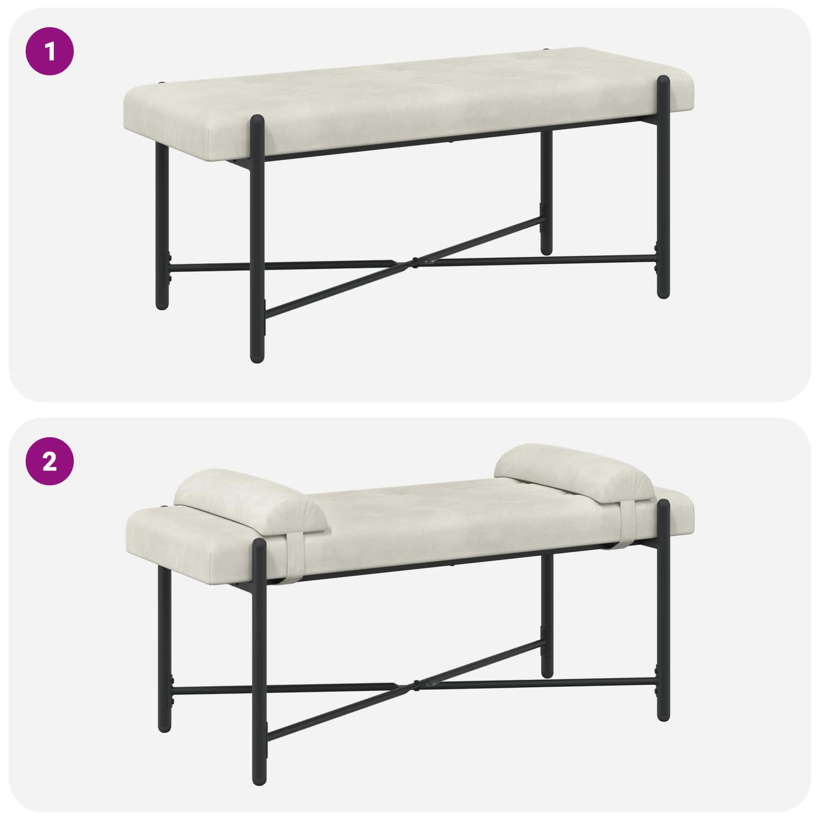 Knappet bænk med puder Cremefarvet 110 x 40 x 46 cm Velour